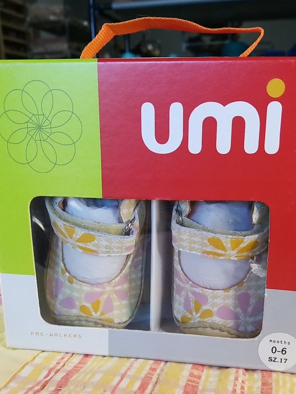 Umi Pink & Yellow Floral Pre-Walker Soft Leather Mary Jane's 0-6 M EURO 17 NIB